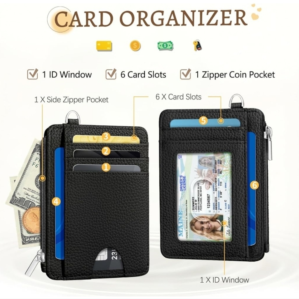 Black Card Organizer with ID Window And Lanyard Strap